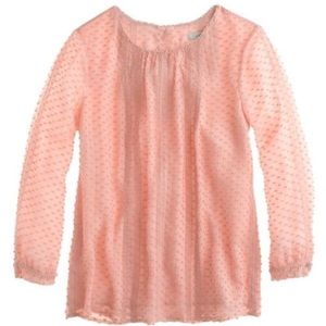 J. Crew Lace Trim Swiss Dot Blouse in Light Pink NWOT